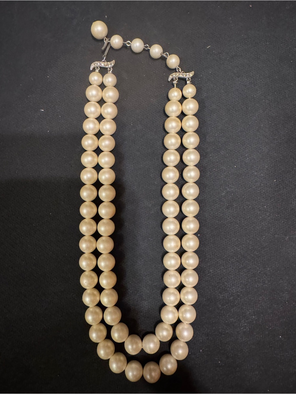 Vintage Classic Double-Strand Faux Pearl Necklace With Decorative Clasp